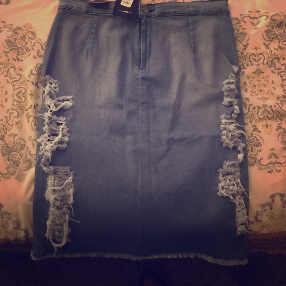 Plus Size Distressed Denim Midi Skirt